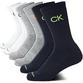 Calvin Klein Boys Crew Socks - 6 Pack Soft Stretch Performance Cushioned Comfort Mid Calf Athletic Socks for Boys