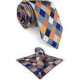 S&W SHLAX&WING Mens Tie Set Necktie Hanky Checkered Multicolored for Prom Party
