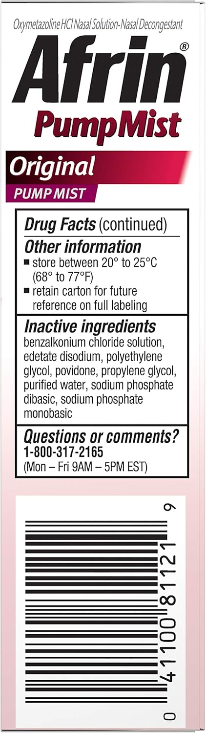 Afrin Original Maximum Strength 12 Hour Nasal Congestion Relief Pump Mist - 15 mL: Health & Personal Care