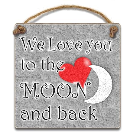 I Love You To The Moon And Back Red Wooden Heart Garden Plaques