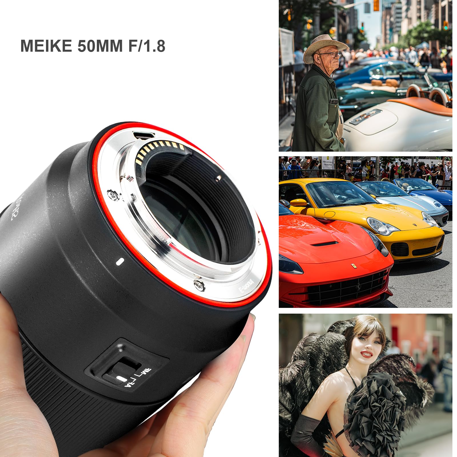 Meike 50mm F1.8 Full Frame AF STM(Stepping Motor) Lens Standard Aperture Auto Focus Fixed Prime Portrait Lenses for Sony E Mount Mirrorless Cameras A9 A7III A7II A7 A7R3 A7R4 A6500 A6300
