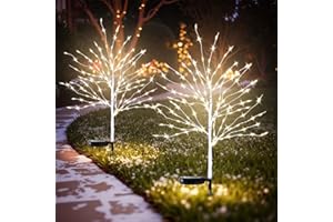 Luiywan Solar Outdoor Christmas Decorations, 35INCH Fairy Light Brich Tree, Solar Christmas Decor for Outside, Yard, Garden, Pathway, Wterproof LED Warm White Lights, 8 Modes, Auto On/Off, 2PCS