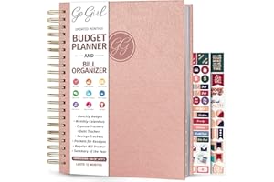 GoGirl Budget Planner & Monthly Bill Organizer – Monthly Financial Book with Pockets. Expense Tracker Notebook Journal, Large (Rose Gold)