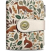 Kelvoris Cute Fox Leaves Small Rfid Women Wallet Bifold Zipper Coin Pocket PU Leather Compact Cash Credit Card Holder Travel Wallet for Female Ladies Teen Girls 1 ID Window 10 Card Slots