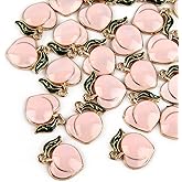 AUEAR, 30 Pack Gold Plated Enamel 3D Peach Fruit Charm Pendant DIY for Earrings Necklace Bracelet Jewelry Making and Crafting