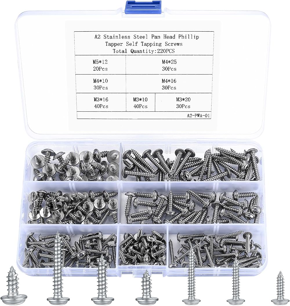 HAOCHEN 220 Pcs Self Tapping Screws Set M3/M4/M5 Stainless 304 with Washers