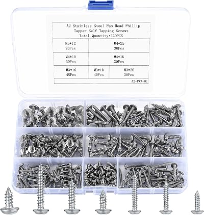 HAOCHEN 220 Pcs Self Tapping Screws Set M3/M4/M5 Stainless 304 with Washers