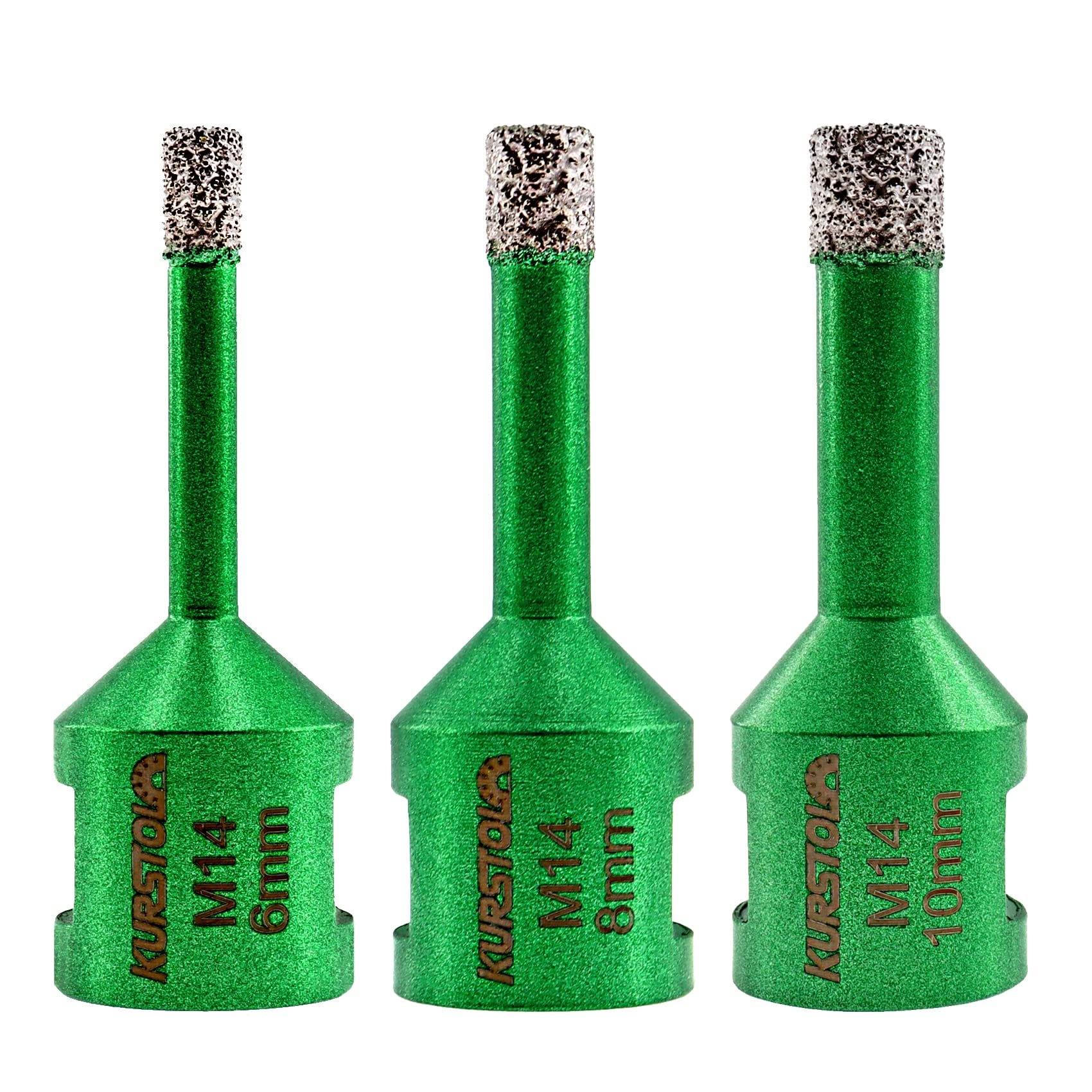KURSTOL Diamond Core Drill Bit Set - Diameter 6/8/10mm M14 thread Tile Hole Saws for Dry Drilling Porcelain Ceramic Tile Granite Marble Stone Angle Grinder