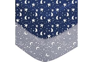 FILLEEP Pack and Play Sheets Fitted, Mini Crib Sheets 2-Pack for Pack N Play Mattress, Stretchy Playpen Sheet for Boys Girls,