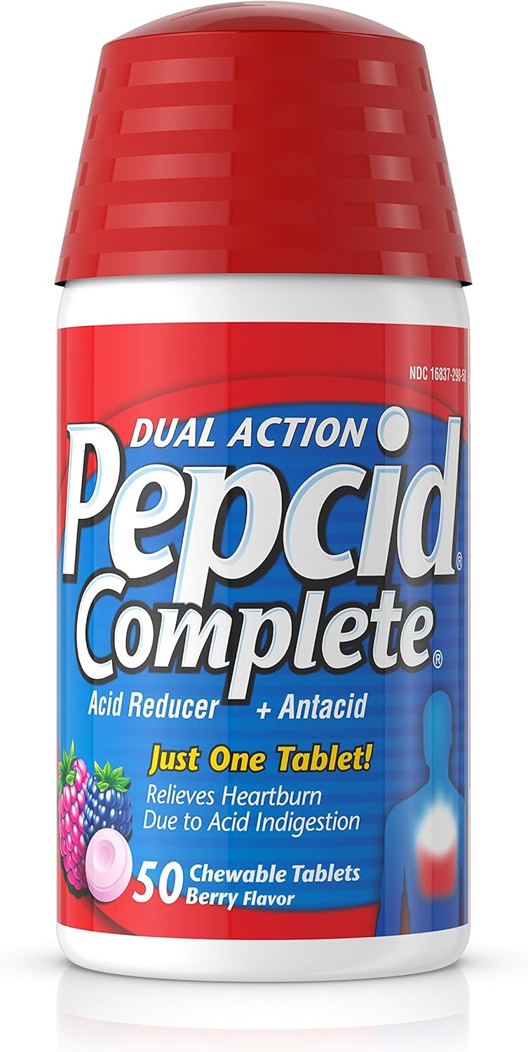 Pepcid Complete Acid Reducer + Antacid Chewable Tablets for Heartburn Relief, Berry Flavor, 50 ct.: Health & Personal Care