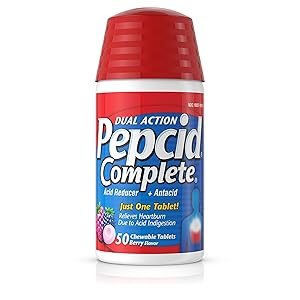 Pepcid Complete Acid Reducer + Antacid Chewable Tablets for Heartburn Relief, Berry Flavor, 50 ct.