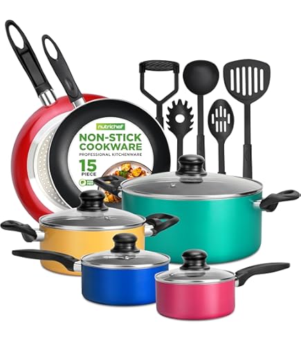 Amazon.com: NutriChef 15-Piece Colorful Pots and Pans Set - Heat