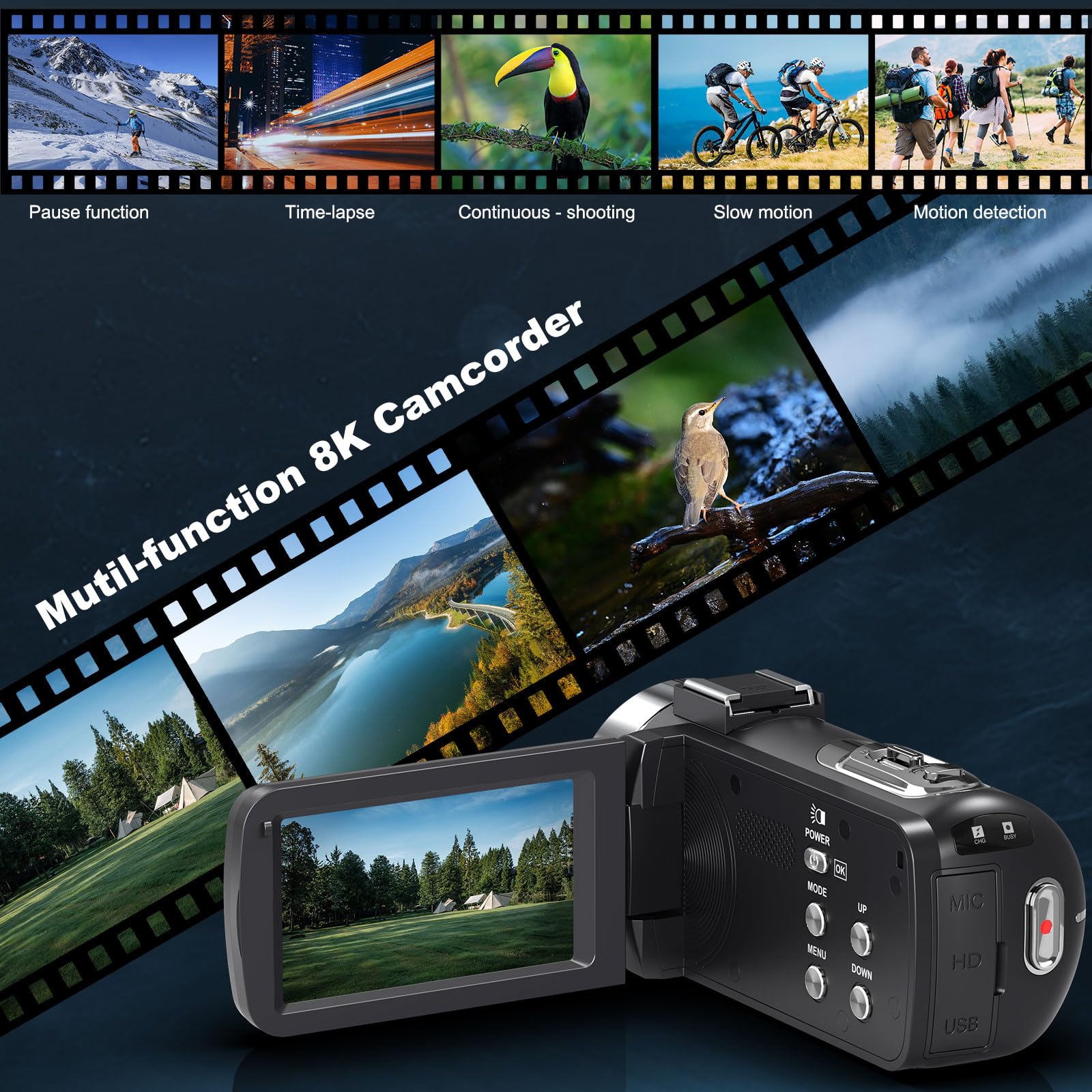 8K 64MP Video Camera 18X Digital Camcorder Video Camera for YouTube 3.0 inch Flip Screen Camcorder Vlogging Camera with 32GB SD Card, 2.4G Remote Control, Two Batteries