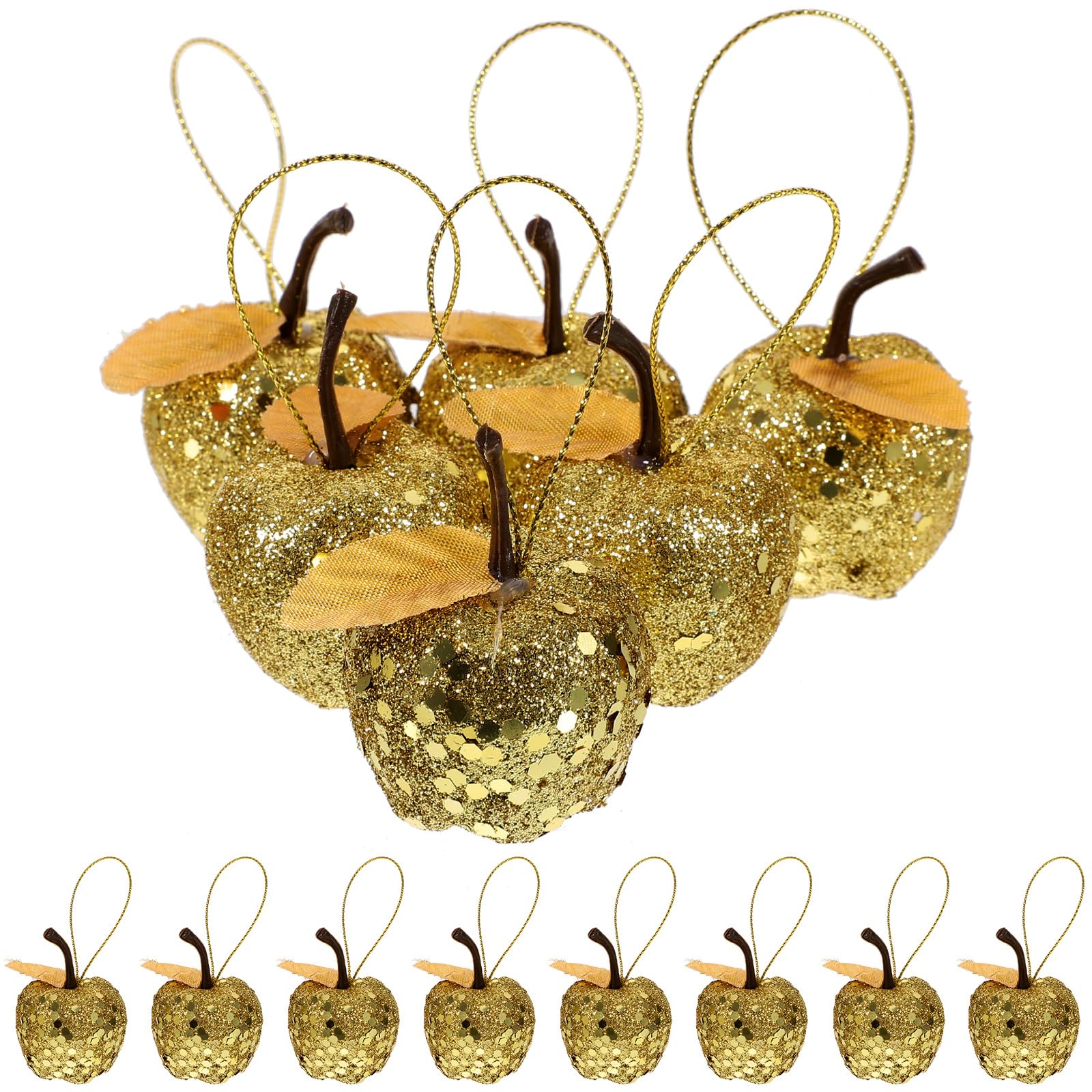BESPORTBLE Mini Apple Ornaments: 20 Pack 1.9in Christmas Tree Baubles, Apple Shaped Hanging Ornaments for Xmas Party Holiday Decoration (Golden)