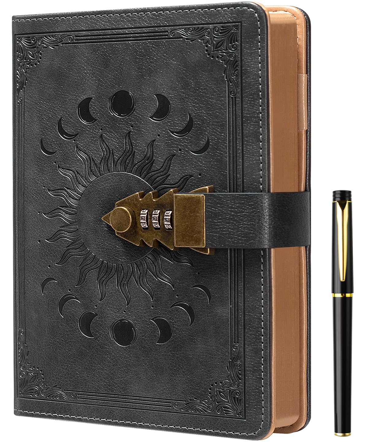 ZXHQ Lock Diary with Pen, A5 Ruled 240 Pages PU Leather Journal with Lock, Refillable Hardcover journals for Writing Personal Planner Organizer for Men and Women, Size A5(8.5 × 5.9 Inch) Dark Grey — image 1