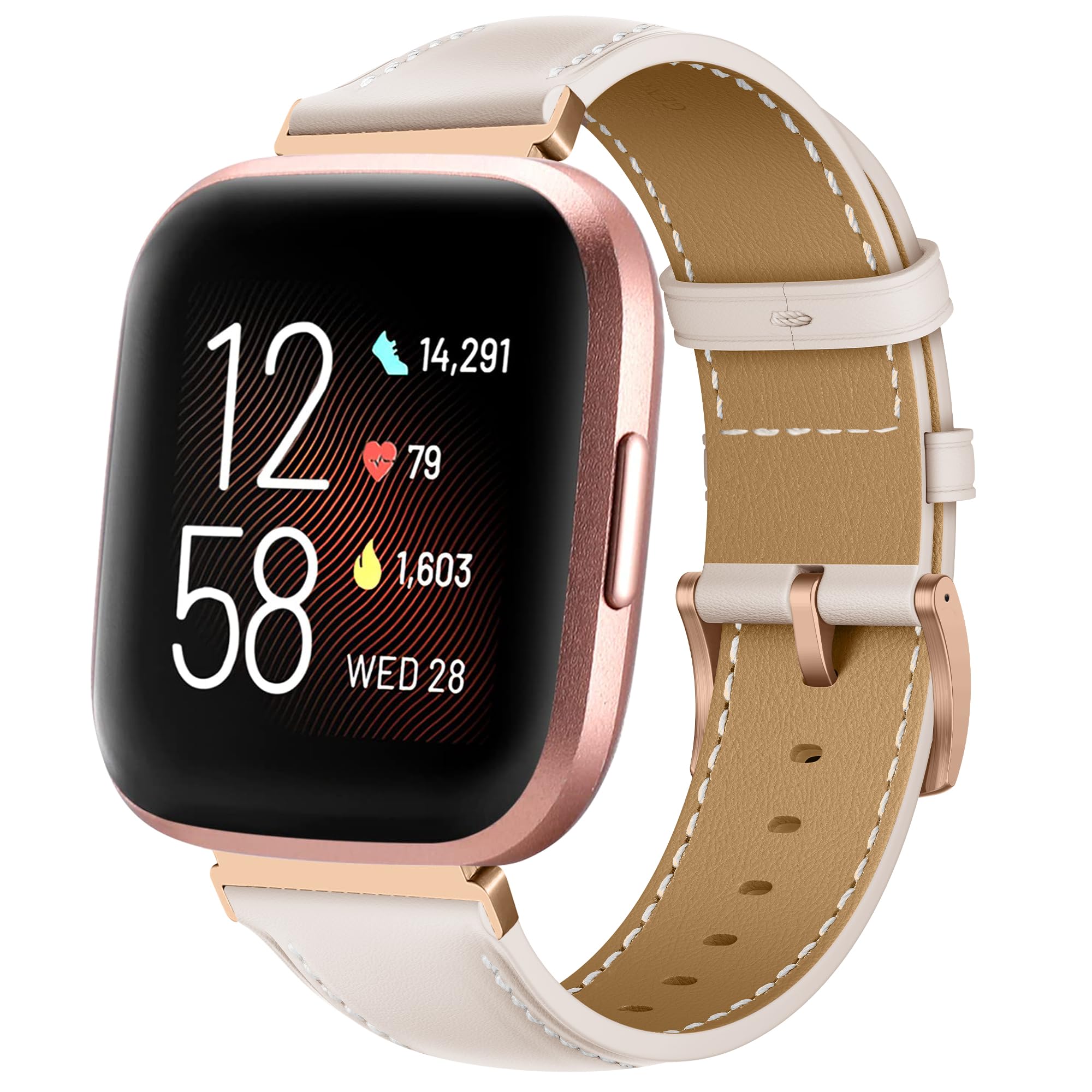 KoGiio Strap Compatible with Fitbit Versa 2/ Fitbit Versa Strap, PU Leather Adjustable Watch Band, Soft Replacement Bracelet Strap Compatible with Fitbit Versa 2/ Fitbit Versa Off white