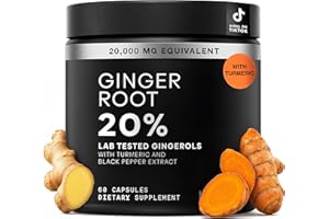 TONIIQ Ginger Root Capsules – Ultra High Potency 20:1 Extract with 20% Gingerols – with Curcumin & Black Pepper for Synergy – Lab Tested – 60 Capsules