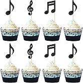 Gyufise 36Pcs Music Notes Cupcake Toppers and Wrappers Glitter Musical Symbols Cupcake Picks for Rock Music Theme Baby Shower Kids Birthday Party Cake Decorations Supplies