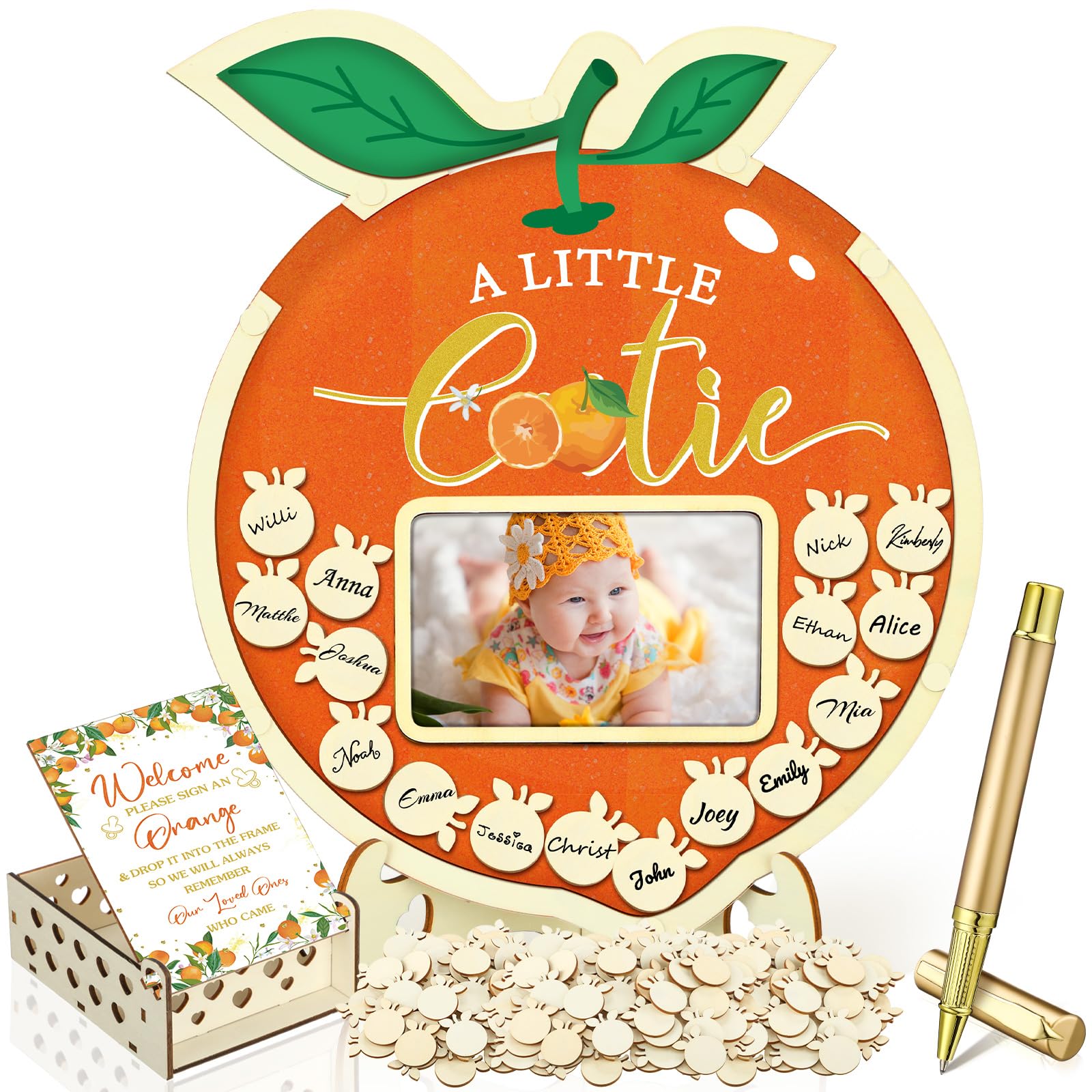 Photo 1 of Wenqik 63 Pcs Little Cutie Baby Shower Guest Book Alternatives Set Baby Shower Decorations with Photo Frame Sonogram Frame Keepsake 60 Wood Slices Guest Book for Birthday