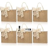 Burlap Jute Tote Bags with PE Lined Water-Resistant Interior, 13x9x5 Inch Reusable Bag for Beach, Shopping, Bridesmaid Gift