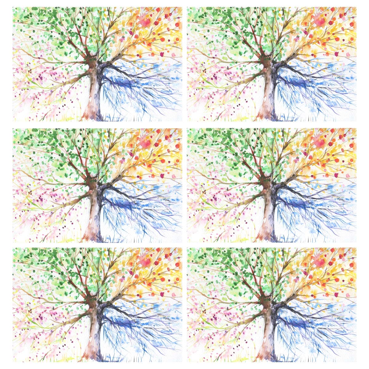 ALAZA Four Seasons Spring Tree Placemats for Dining Table Heat Resistant Kitchen Table Decor Washable Table Mats Set of 6