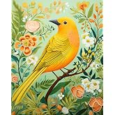 Bright Yellow Bird with Green Floral Paint by Numbers Kits 16x20 inch Canvas Romantic DIY Oil Painting for Kids, Students, Adults Beginner with Brushes Acrylic Pigment Drawings Gift(without Frame)