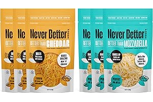 Never Better Foods Plant-Based Shredded Cheddar & Mozzarella Cheese Blend, 6 Pack (6 x 7 oz Bags), Dairy-Free, Vegan, and Allergen-Free, Ideal for Cooking, Melting, and Meal Prep