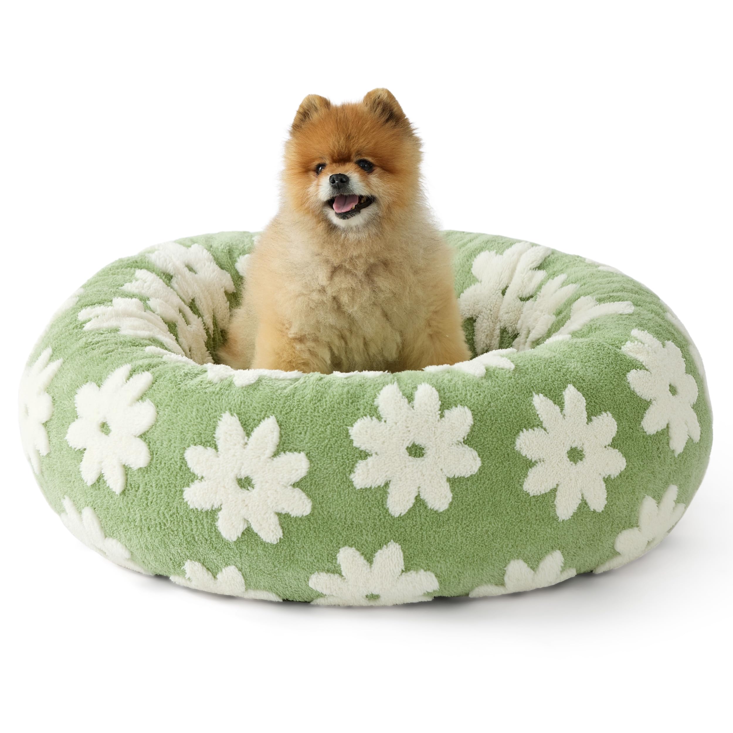 Photo 1 of LE SURE Shown on TV Donut Small Dog Bed - Round Cat Beds Indoor Calming Gift for Pets, Cute Modern Beds with Jacquard Shaggy Plush & Anti Slip Bottom, 27 Inch, Green