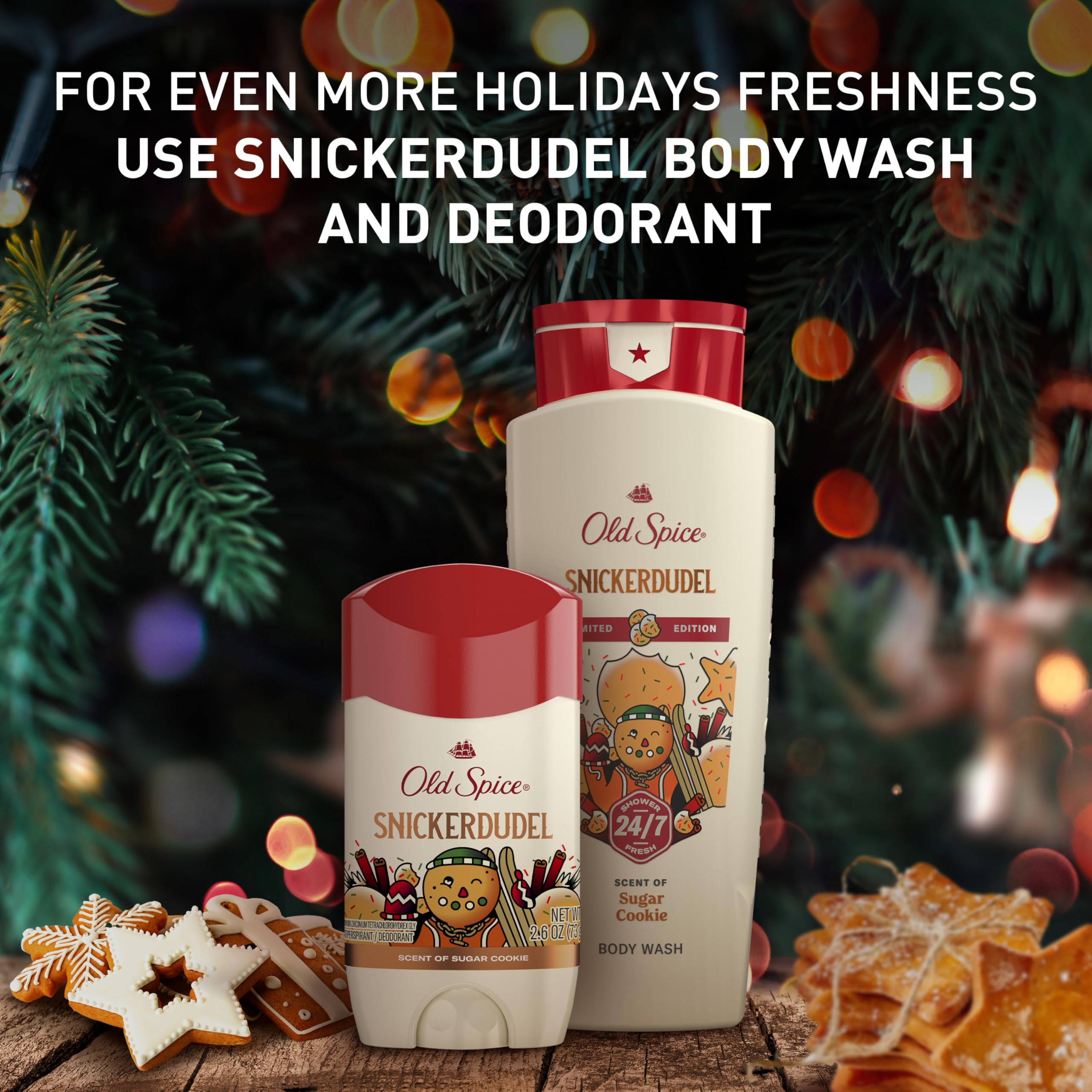 Old Spice Antiperspirant & Deodorant for Men, Holidudes Limited Edition, 24/7 Sweat Protection, Stocking Stuffer, Snickerdudel Sugar Cookie Scent, 2.6 oz