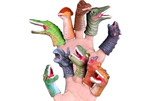 Fun Little Toys 10 Pcs Dinosaur Head Finger Puppets, Best Choice for Party Favors, Stocking Stuffers, Pinata Fillers and Goodie Bag Fillers