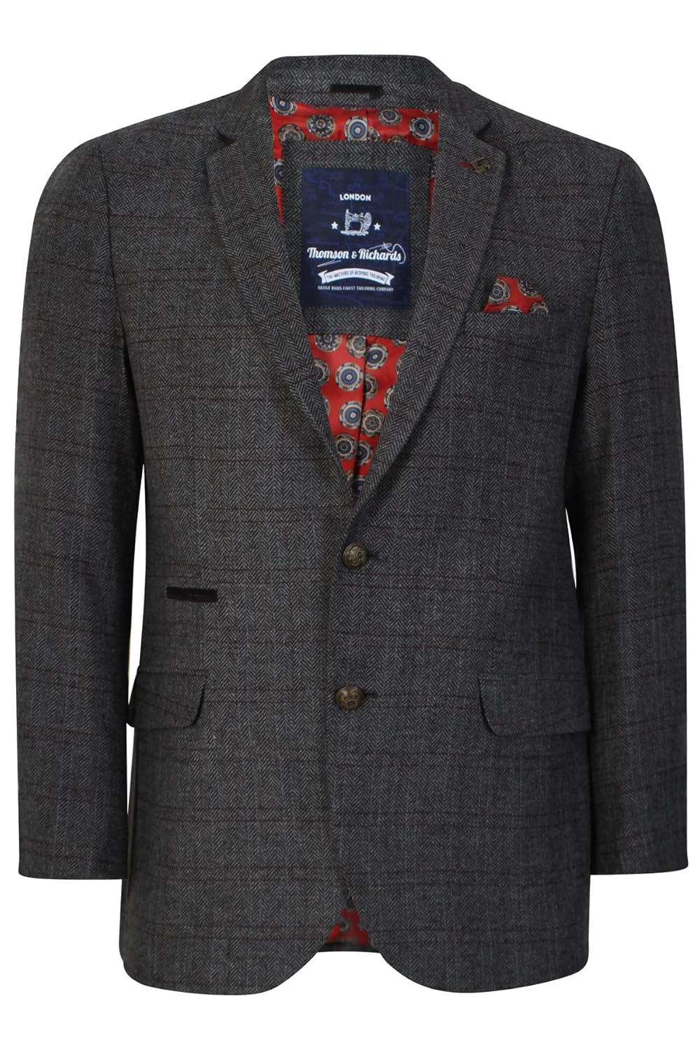 Mens Designer Herringbone Tweed Slimfit Blazer Casual Jacket Velvet