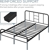 Yaheetech Black Metal Double Bed Frame 4ft6 with Curved Headboard view 9