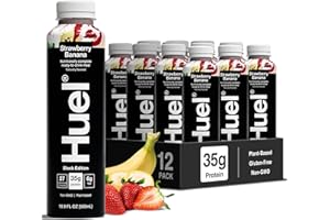 Huel Black Edition Ready-to-Drink | Strawberry Banana Meal Replacement Shake | 35g High Protein Drink | 27 Vitamins & Minerals, Vegan, Gluten Free | Plant Based | Low Sugar | 16.9 Fl Oz, 12 Pack