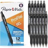 Paper Mate Profile Gel Pens, Retractable, Medium Point (0.7mm), Black Ink, 12 Count - Office Supplies, Writing, Note-Taking