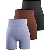 YNNTHY Women's 3 Piece Workout Shorts Yoga Seamless Ribbed High Waisted Spandex Booty Biker Shorts