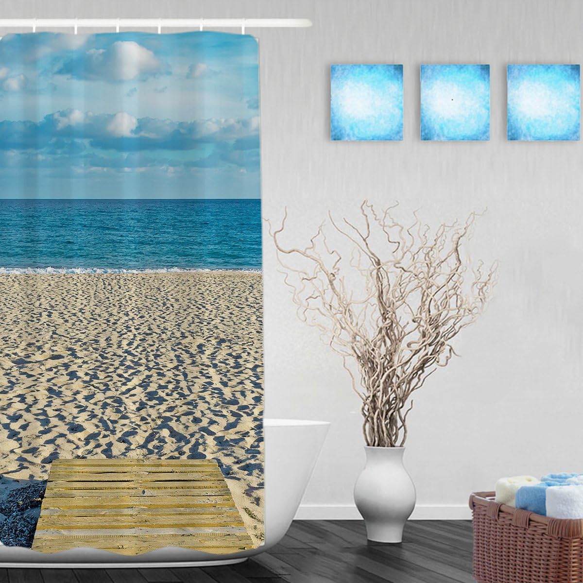 Summer Holiday Beach Landscape Blue Sky Sea Decor Bathroom Shower Curtains Waterproof Mildewproof Fade Resistant Polyester Fabric 36"X72"Inch