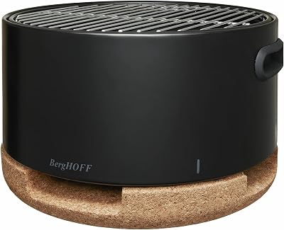 BergHOFF Leo Portable Carbon Steel Tabletop BBQ with Cork Lid - Black