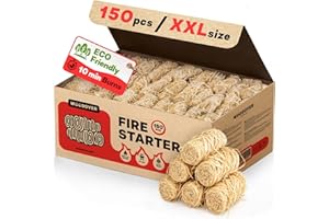 WOODOVER 150 pcs Large Fire Starters for Fireplace, Natural Fire Starter for Campfires, for Wood Stove, BBQ, Grill, Pizza Oven, Outdoor Fire Pit, Chimney Charcoal Starter