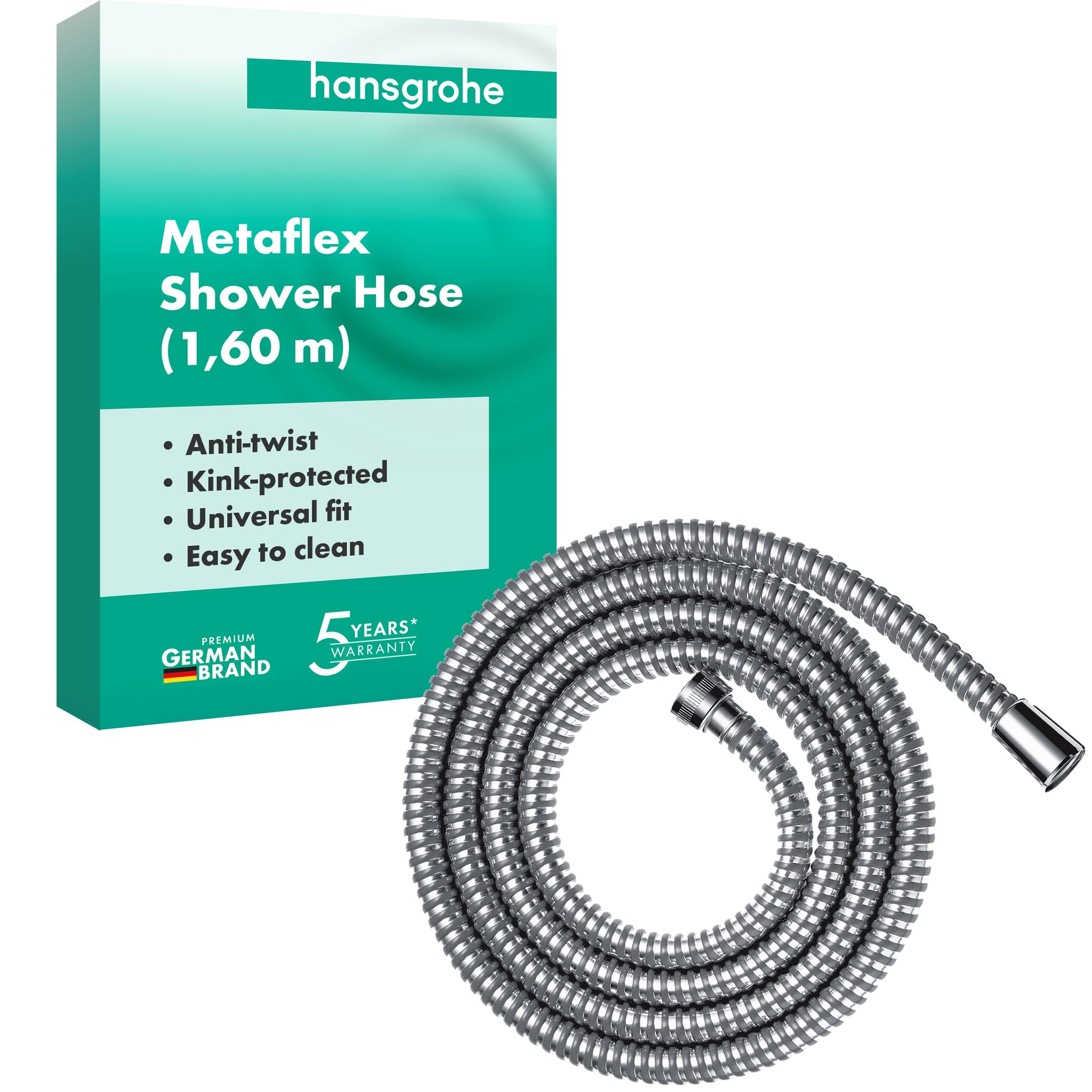 hansgrohe Metaflex shower hose 1.60 m, anti-kink and flexible, chrome, 28266000