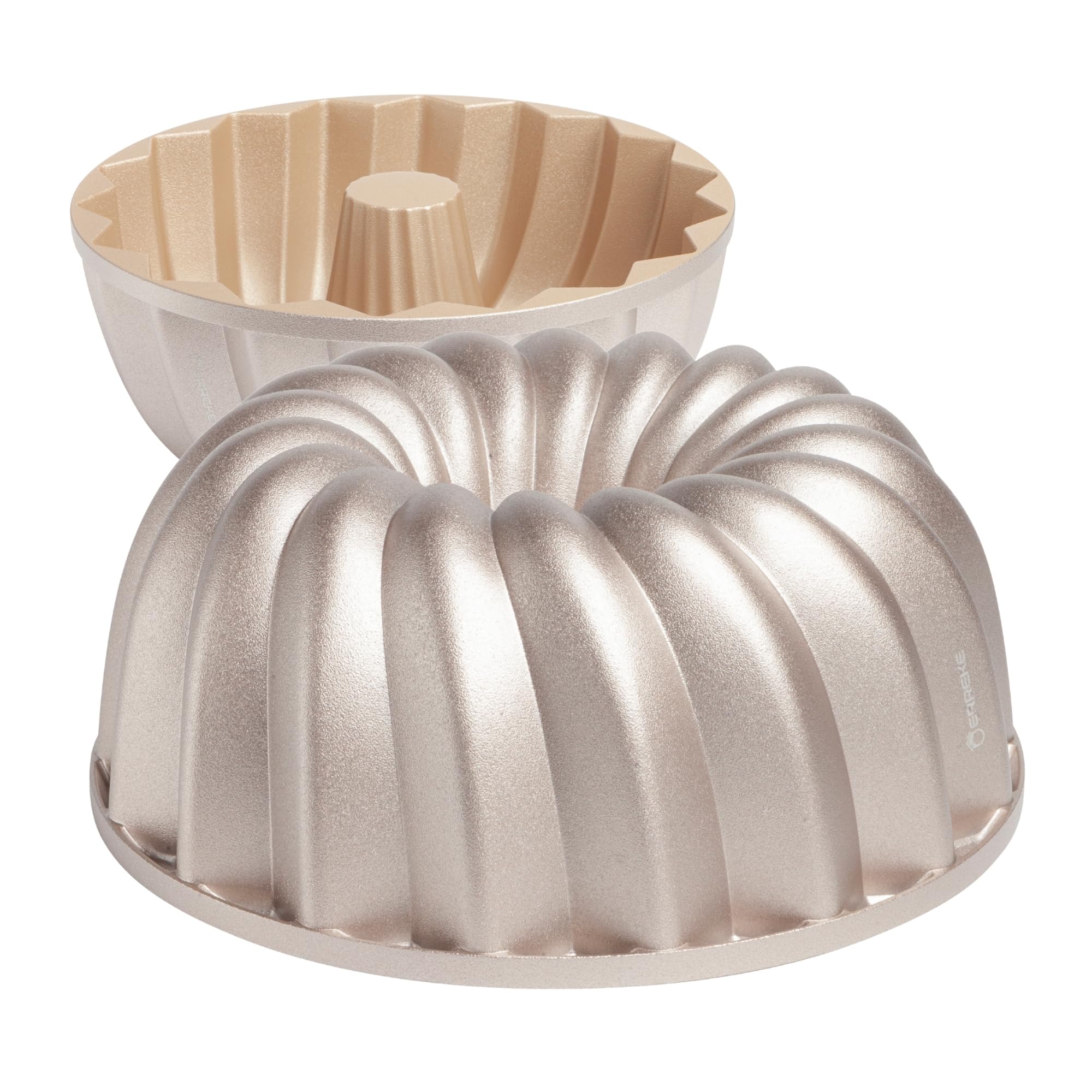 Erreke Cake Tin, Fluted Cake Tin, Ring Cake Mould, Cook Evenly, Double Non Stick Layer, Highly Durable Cast Aluminium, Rose Gold, 24cm Diameter, 2.5 Liter Capacity, Cake Mould, Classic