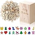 200 Pieces Unfinished Wooden Ornaments - DIY Christmas Halloween Thanksgiving Craft Cutouts With Storage Box