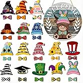 GlikCeil 33 Pcs Holiday Interchangeable Highland Cow Welcome Sign Highland Cow Seasonal Wooden Hanging Door Decor Interchangeable Holiday Door Sign for Winter Valentines Party Decor(Colorful Grain)