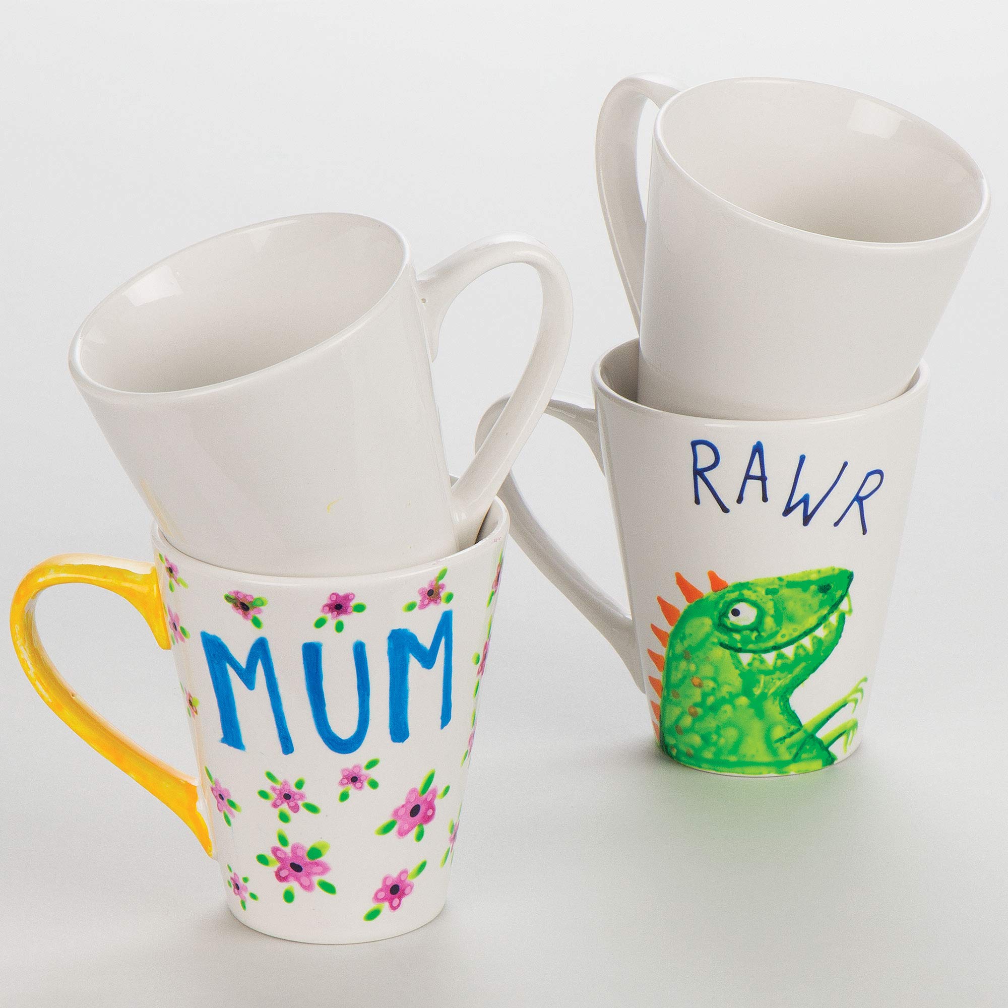 Baker Ross EK481 Design Your Own Large Contemporary Porcelain Mugs (Pack Of 4) For Kids To Decorate