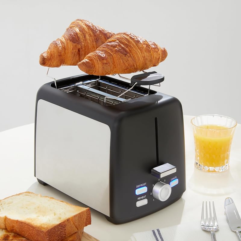 Grille-Pain 2 Tranches avec 7 Niveaux de Dorage et Tiroir Ramasse-miettes Amovible, Fentes Extra Larges, 800W, Noir — photo 5 sur 5