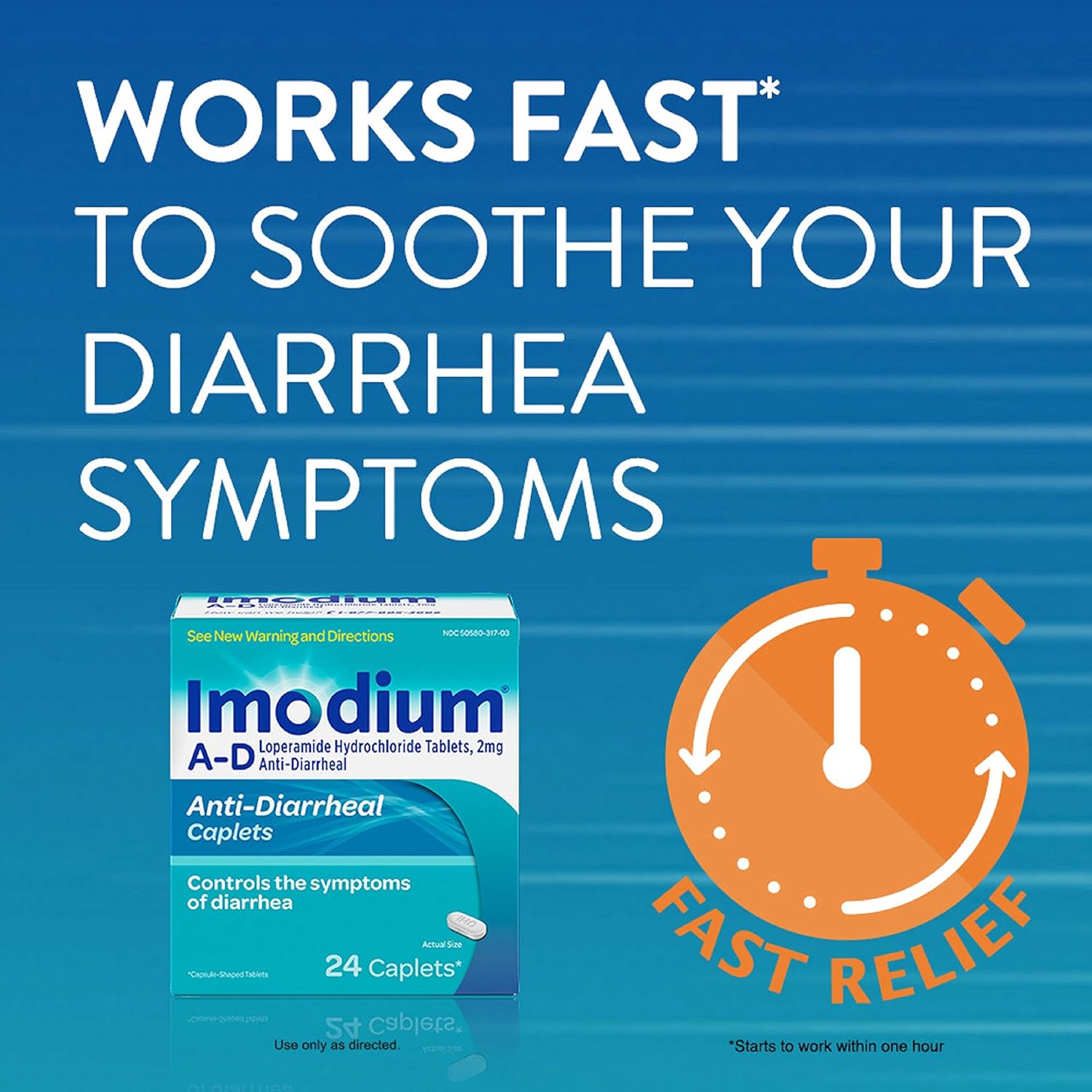 Imodium A-D Diarrhea Relief Caplets, Loperamide Hydrochloride, 24 ct: Health & Personal Care