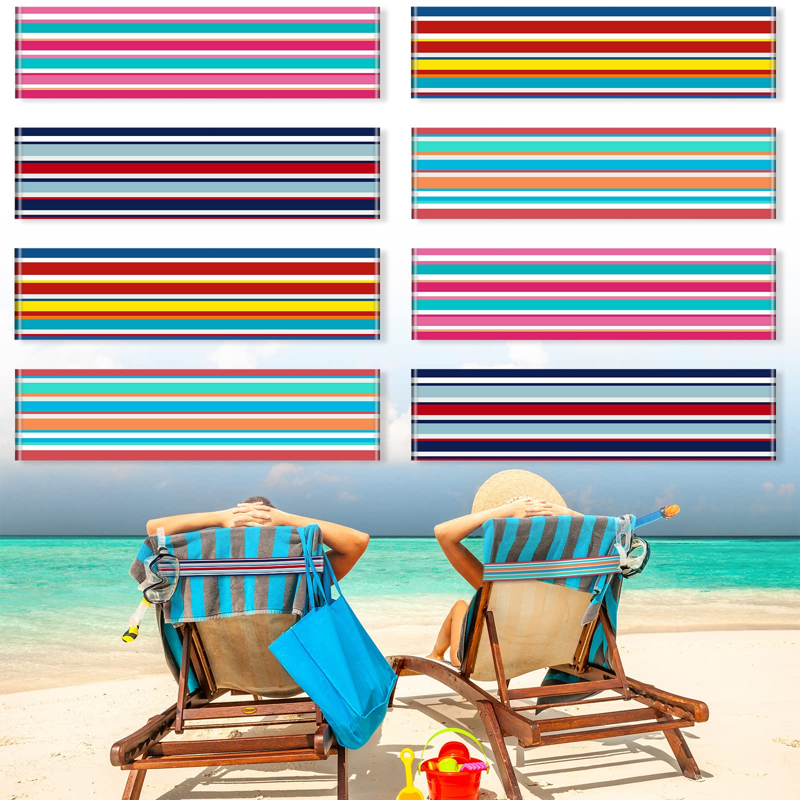 Boao 8 Pack Beach Chair Towel Clips for Pool Loungers - Elastic Windproof Accessories for Summer (Stripe)