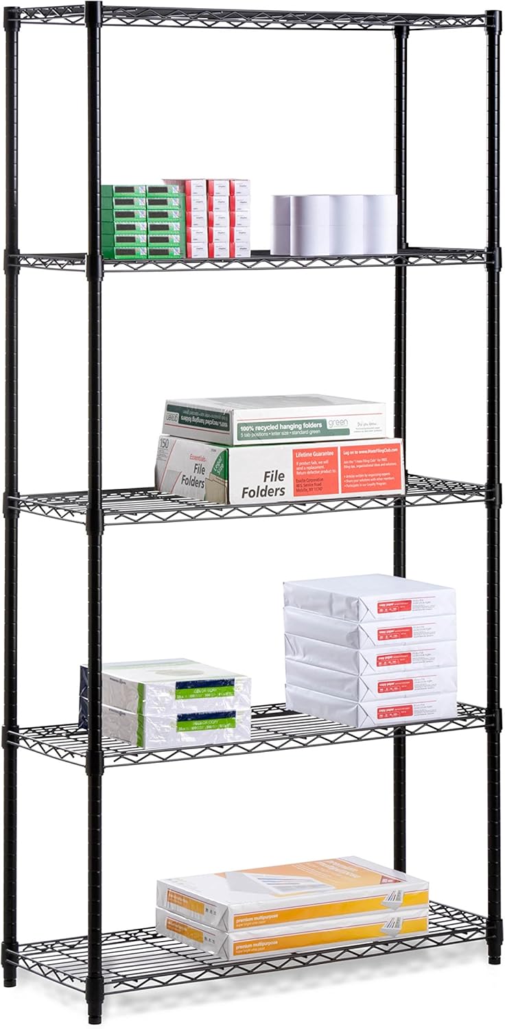 Honey-Can-Do SHF-06831 5-Tier Black Storage Shelves 18-Inches x 36-Inches x 72-Inches, Black Powder Coat