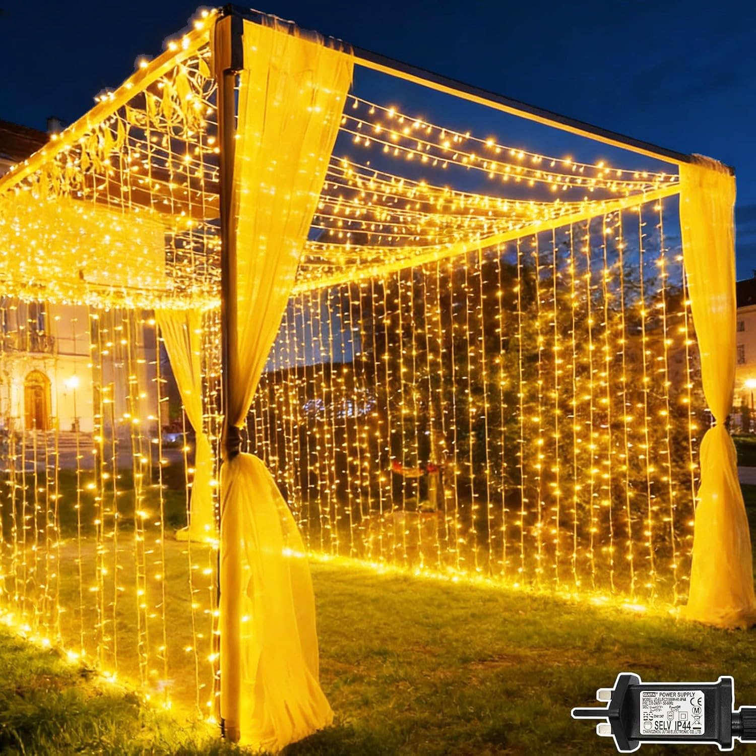 Cozymeow 6m x 3m Curtain Lights Mains Powered 600 LED Fairy Lights Outdoor Garden Decorations, 8 Modes Connectable Waterfall Lights for Wedding Backdrop, Gazebo, Pergola, Party, Bedroom Wall Decor