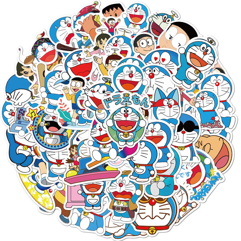 Doraemon The Blue Cat Vinyl Finish Die Cut Stickers Decals for Laptops Phones Phone Case Consoles Walls Luggage Case Books (50 Stickers)