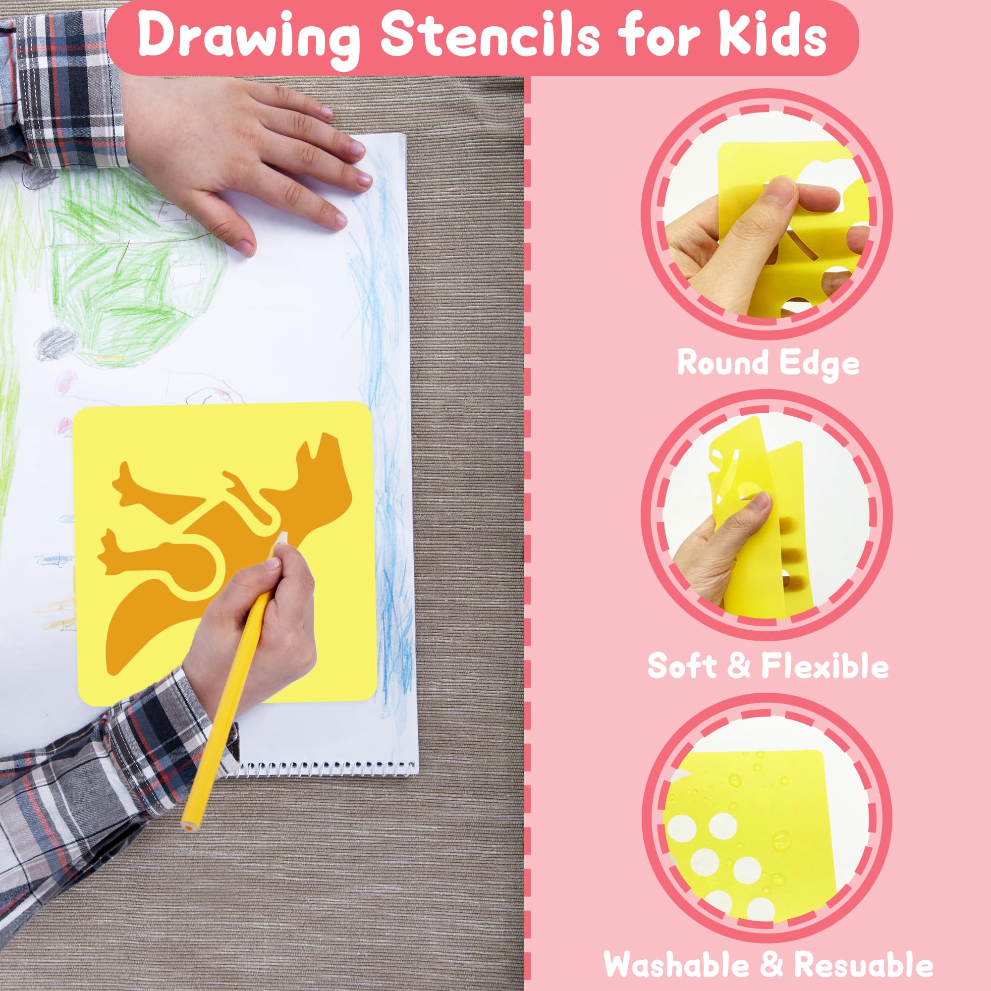 LanMa Drawing Stencils for Kids, 48 Pieces Plastic Drawing Painting Stencil Templates for Kids Crafts School Art Projects